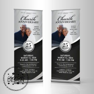 Church Anniversary Black & Silver Pastor Service Retractable Banner