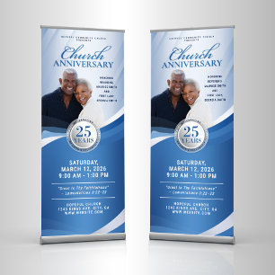 Church Anniversary Blue & Silver Pastor Service Retractable Banner