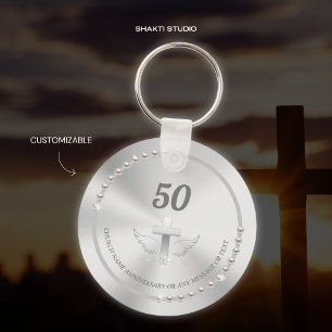 Church Anniversary Celebration Pearls Silver  Keychain