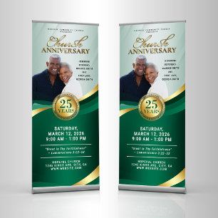 Church Anniversary Green & Gold Service Retractable Banner