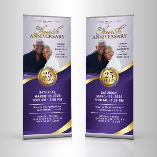 Church Anniversary Purple & Gold Service Retractable Banner