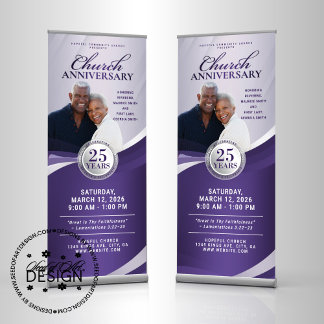 Church Anniversary Purple & Silver Pastor Service Retractable Banner