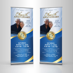 Church Anniversary Sky Blue & Gold Service Retractable Banner