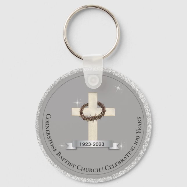 Church Anniversary Souvenir Party Favors Silver Keychain (Front)