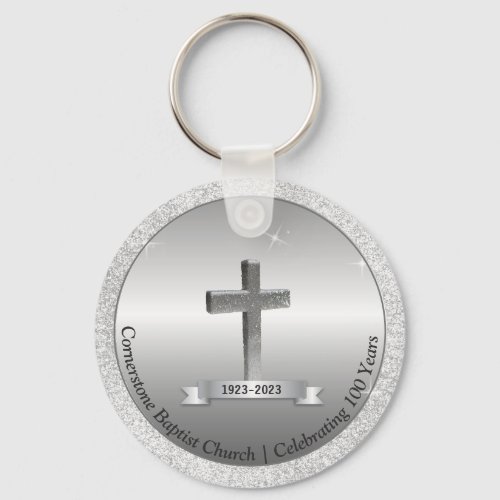 Church Anniversary Souvenir Party Favors Silver Keychain