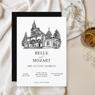 Church art modern minimalist wedding  invitation