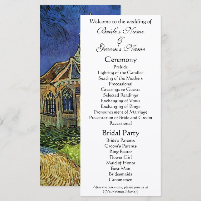 Church at Auvers by Vincent van Gogh Wedding Program (Front/Back)