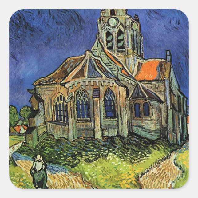 Church at Auvers-sur-Oise by Vincent van Gogh Square Sticker (Front)