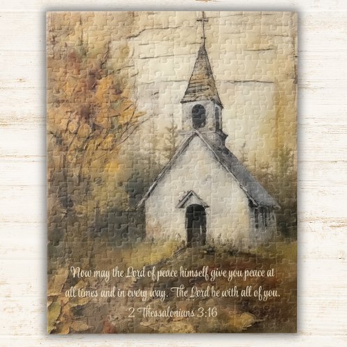 Church Autumn Woods Watercolor Scripture Religious Jigsaw Puzzle