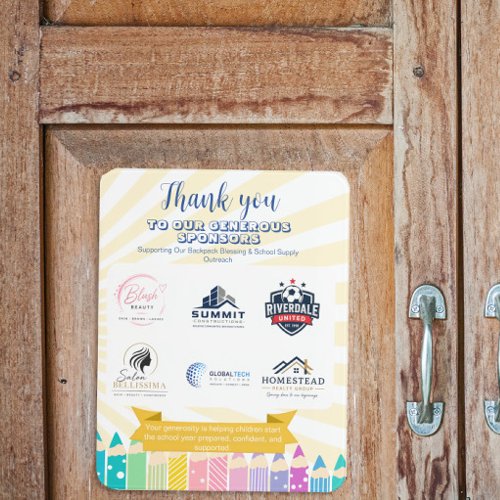 church Back to School Sponsor Appreciation Door Sign