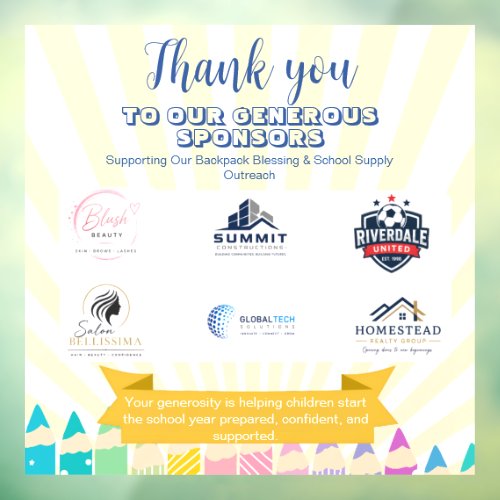 church Back to School Sponsor Appreciation Window Cling