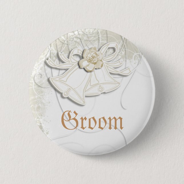Church bells n floral wedding white button (Front)