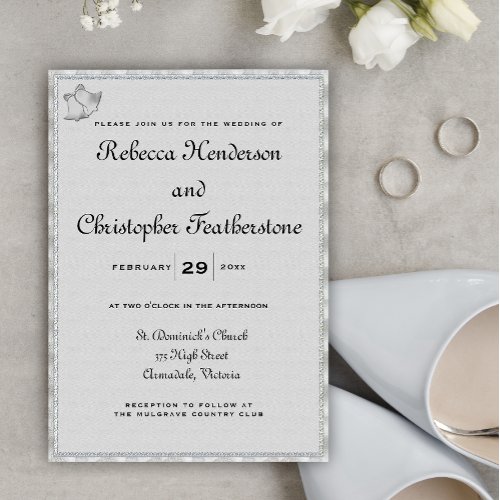 Church Bells Silver and Pale Gray Wedding Invitation