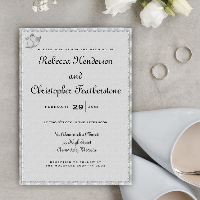 Church Bells Silver and Pale Gray Wedding Invitation (Creator Uploaded)