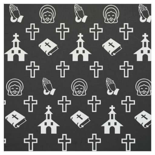 Church Bible Cross Christian Jesus Pattern Black Fabric