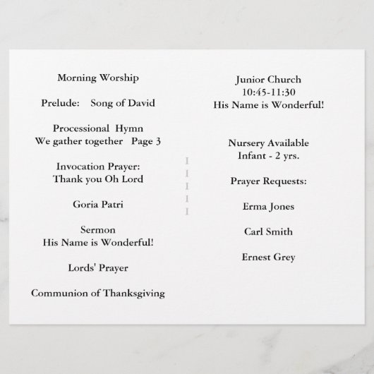 Church Bulletin, Customize (Back)