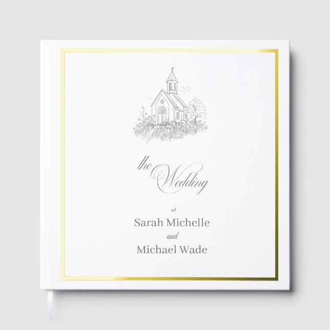 Church Calligraphy Wedding Foil Guest Book (Front)