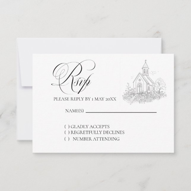 Church Calligraphy Wedding RSVP card (Front)
