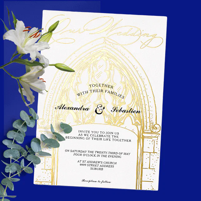 Church Ceremony Celebration Elegant Script Wedding Foil Invitation | Zazzle