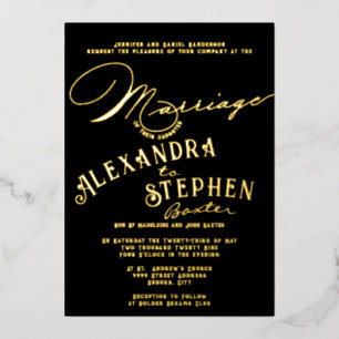 Church Ceremony Celebration, Rustic Script Wedding Foil Invitation