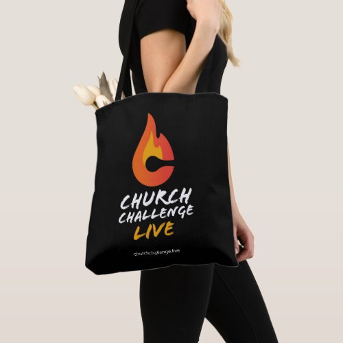 Church Challenge Orange Flame Black Tote Bag