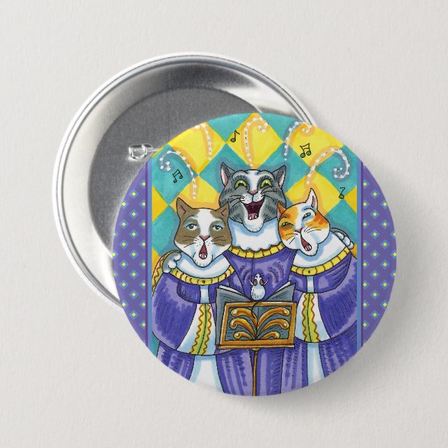 CHURCH CHOIR CATS & MOUSE SINGING CHRISTMAS CAROLS BUTTON (Front & Back)