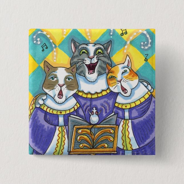 CHURCH CHOIR CATS & MOUSE SINGING CHRISTMAS CAROLS BUTTON (Front)