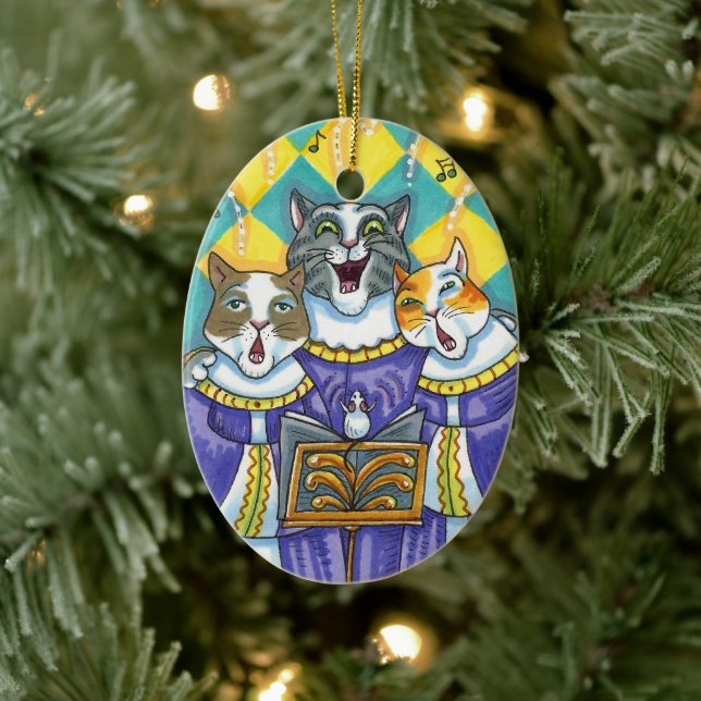 CHURCH CHOIR CATS & MOUSE SINGING CHRISTMAS CAROLS CERAMIC ORNAMENT (Tree)