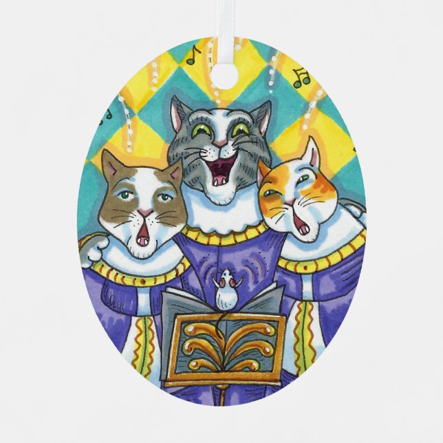CHURCH CHOIR CATS & MOUSE SINGING CHRISTMAS CAROLS METAL ORNAMENT (Front)