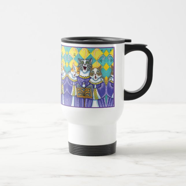 CHURCH CHOIR CATS & MOUSE SINGING CHRISTMAS CAROLS TRAVEL MUG (Right)