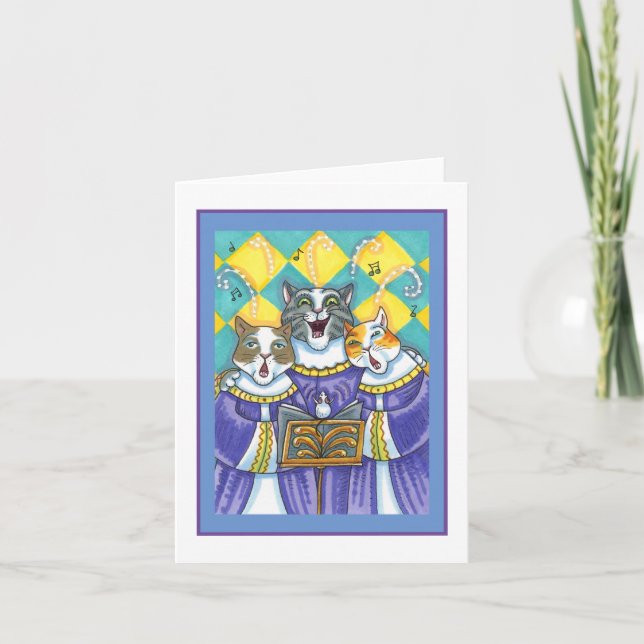 CHURCH CHOIR CATS & MOUSE SINGING XMAS CAROL Blank Card (Front)
