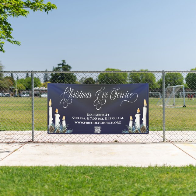 Church Christmas Eve QR Code Candlelight Service Banner (Insitu)