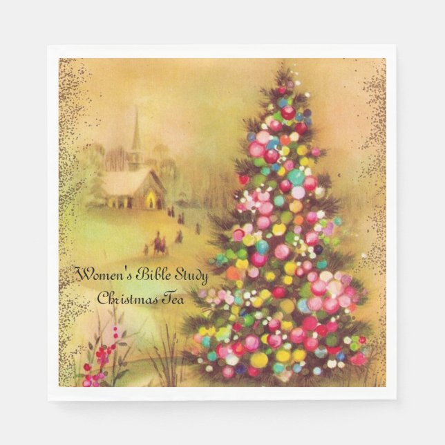 Church & Christmas Tree Personalize Paper Napkins (Front)