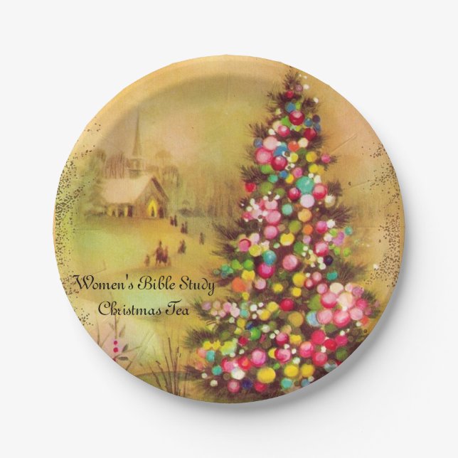 Church & Christmas Tree Personalize Paper Napkins Plates (Front)