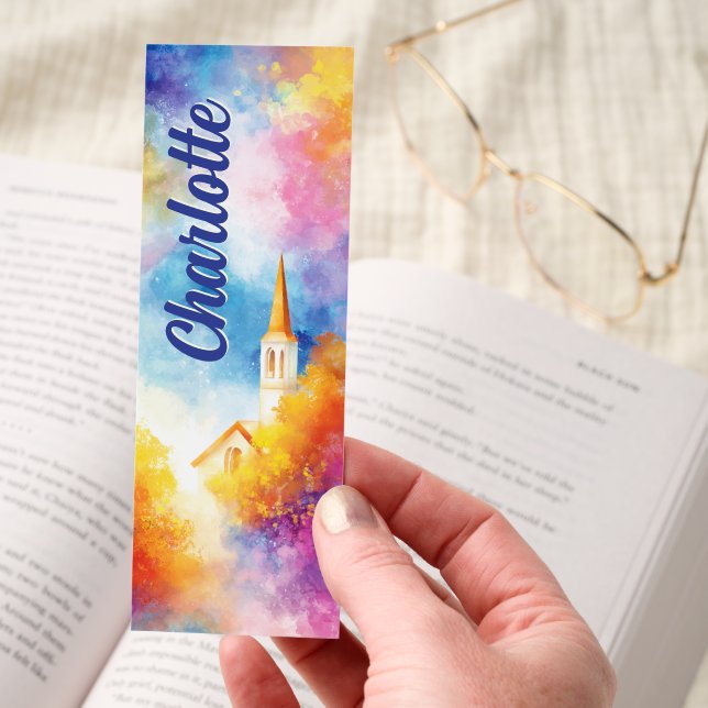 Church Colorful Autumn Watercolor Personalized Bookmarks (Hand)