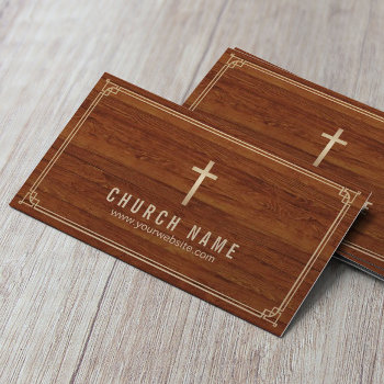 Church Cross Gold Framed Elegant Wood Pastor Business Card by cardfactory at Zazzle