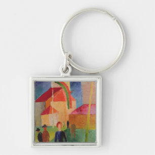 Church Decorated with Flags Keychain