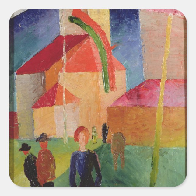 Church Decorated with Flags Square Sticker (Front)