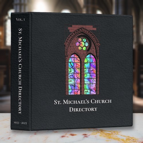 Church Directory Stained Glass Window Black 3 Ring Binder
