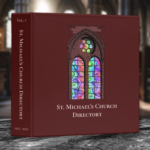 Church Directory Stained Glass Window Red 3 Ring Binder
