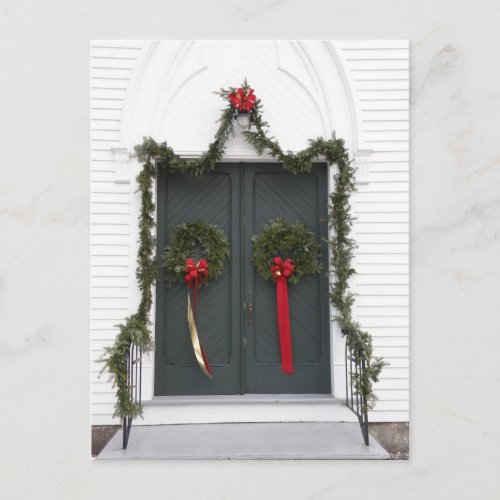 Church Door at Christmas Holiday Postcard