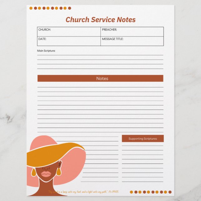 Church Ethnic Woman Service Notes Christian Bible Letterhead (Front)