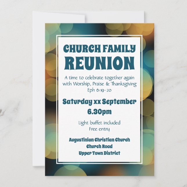 CHURCH FAMILY REUNION Customized Modern Blue Bokeh Invitation (Front)