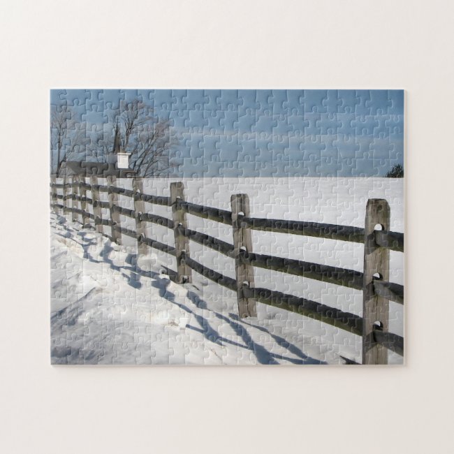 Church Fence Scenic Winter Landscape Jigsaw Puzzle
