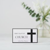 Church Horizontal Black Cross Platinum Paper Business Card (Standing Front)