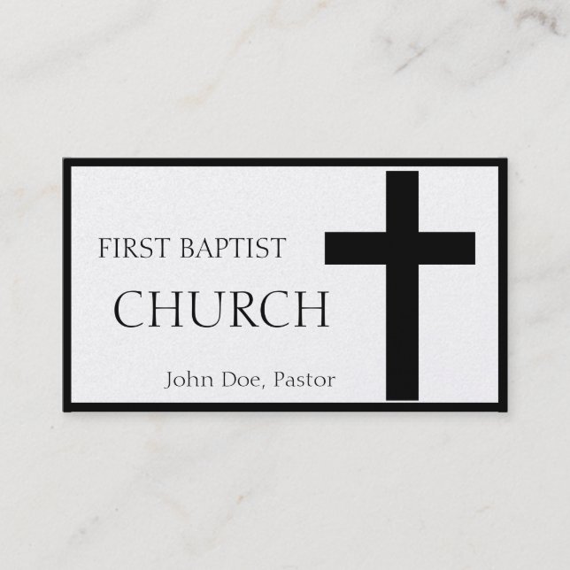 Church Horizontal Black Cross Platinum Paper Business Card (Front)