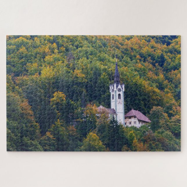 Church in a fall forest in Slovenia Jigsaw Puzzle (Horizontal)