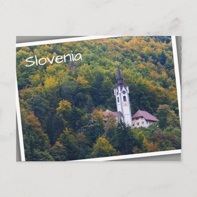 Church in a fall forest in Slovenia Postcard (Front)