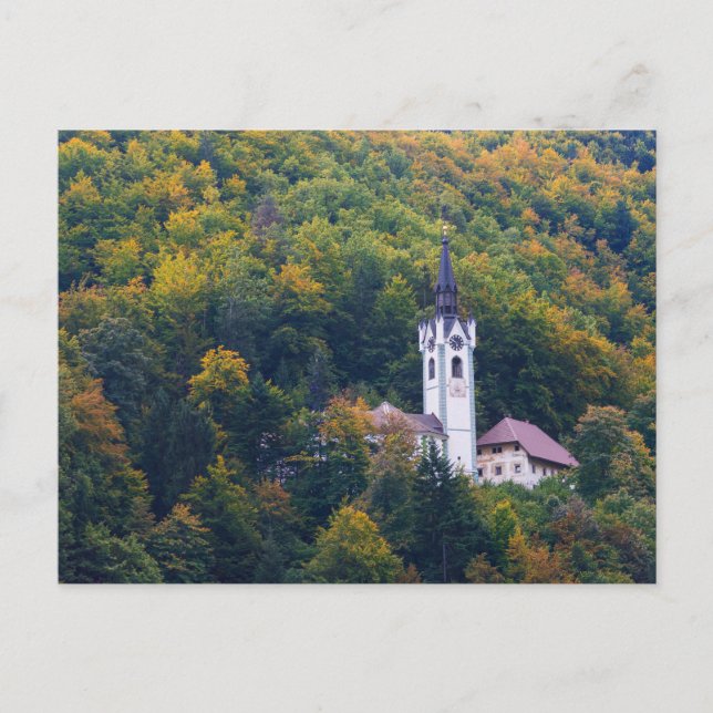 Church in a fall forest in Slovenia Postcard (Front)