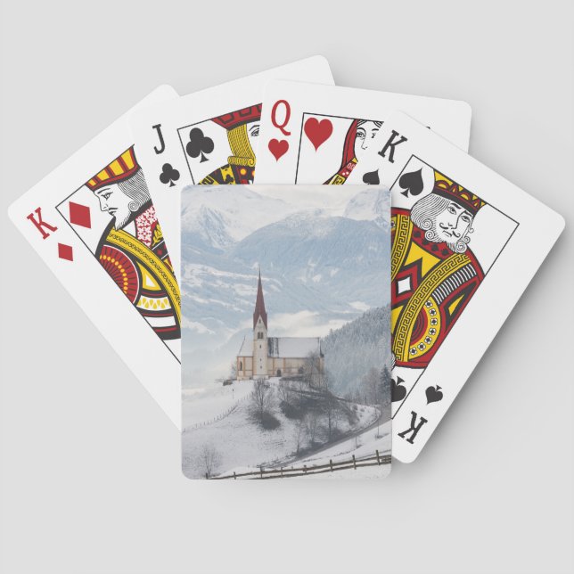 Church in an alpine winter landscape poker cards (Back)